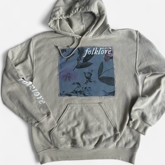 Taylor Swift Folklore Official Merch Album Hoodie Tan Hooded Sweatshirt Sz S - Picture 2 of 8